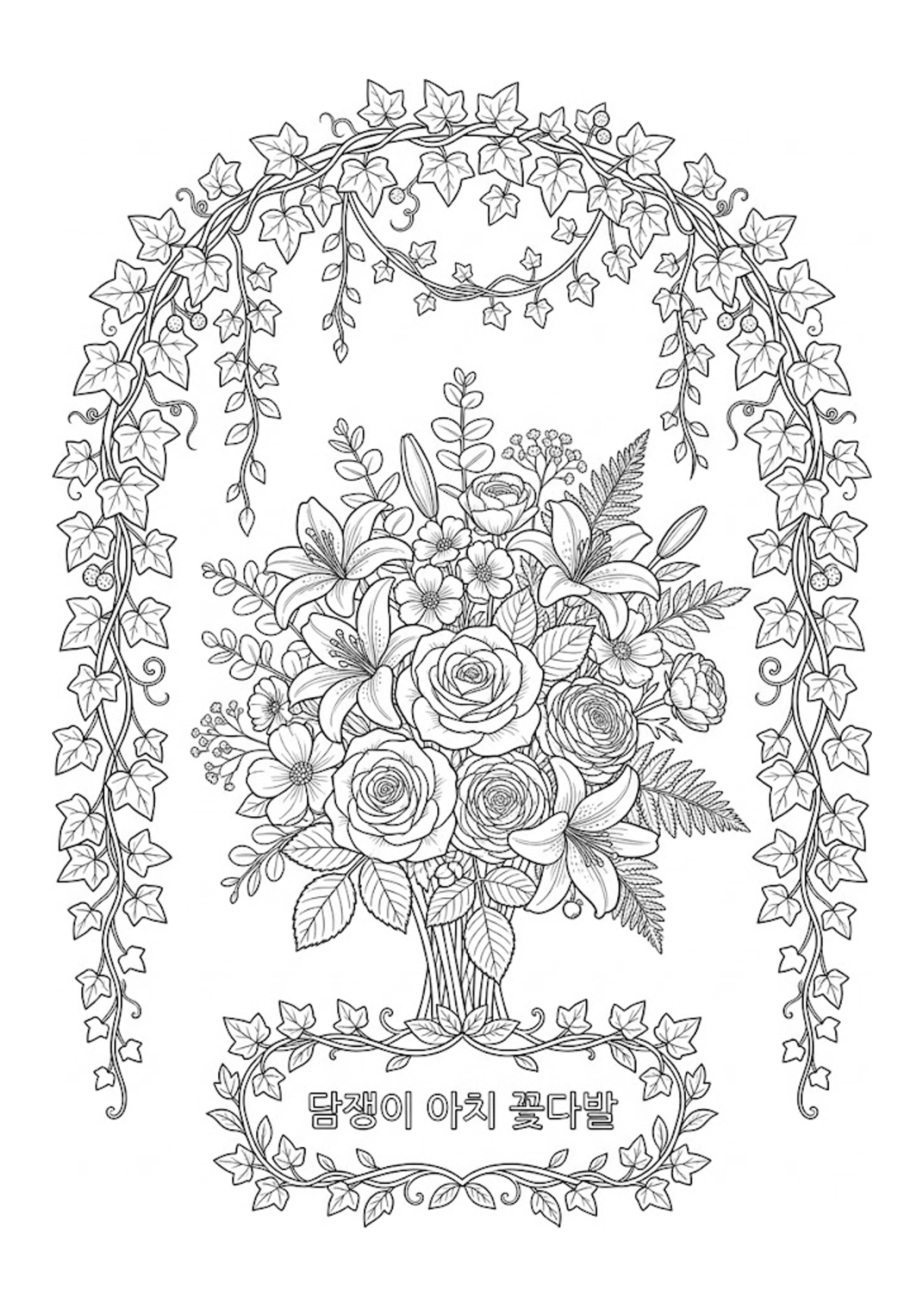 담쟁이 아치 꽃다발 색칠공부 도안 무료 다운로드